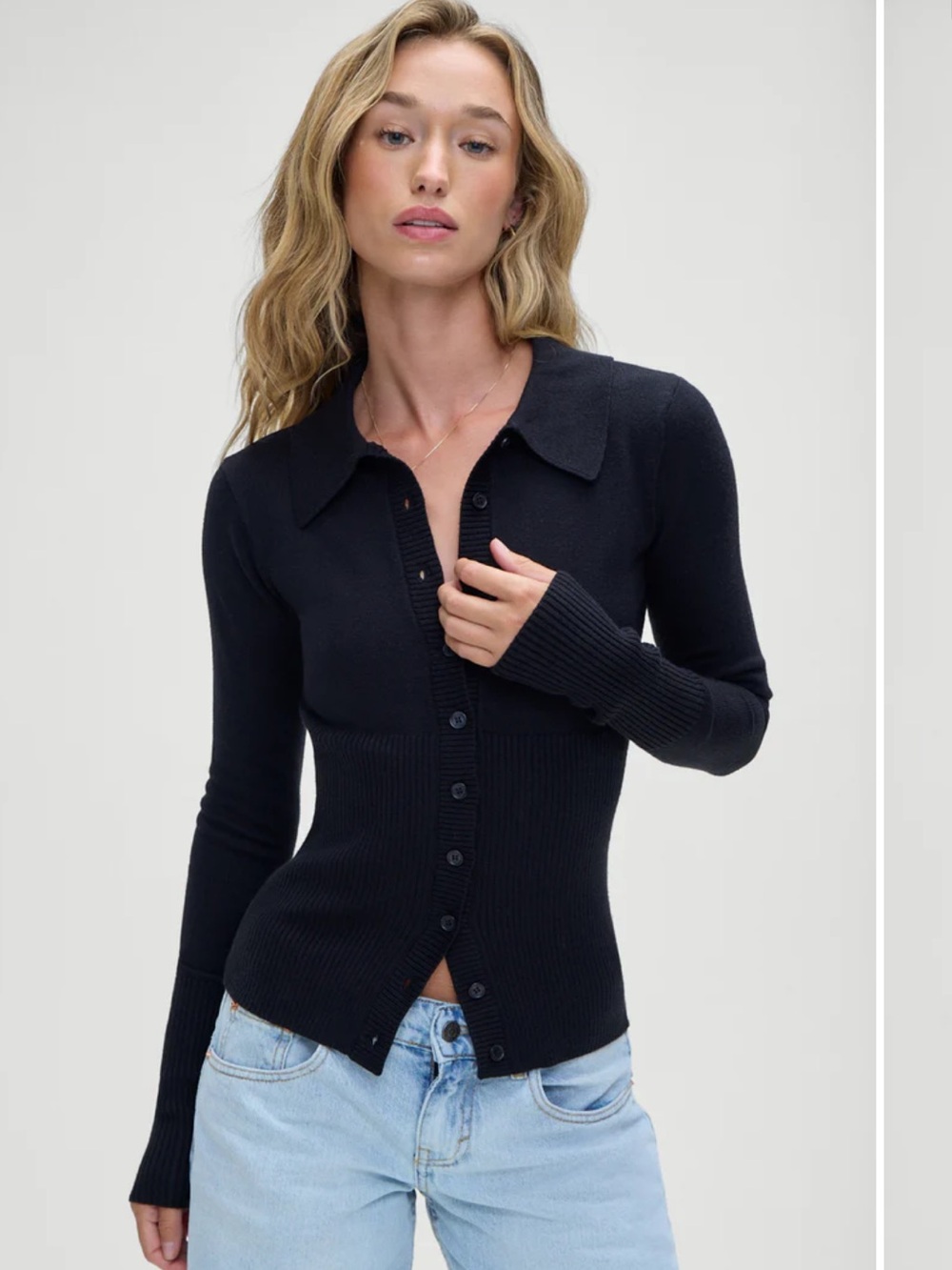 Frankie’s Bikinis Brooks Button Up Sweater Black Cardigan Size M /